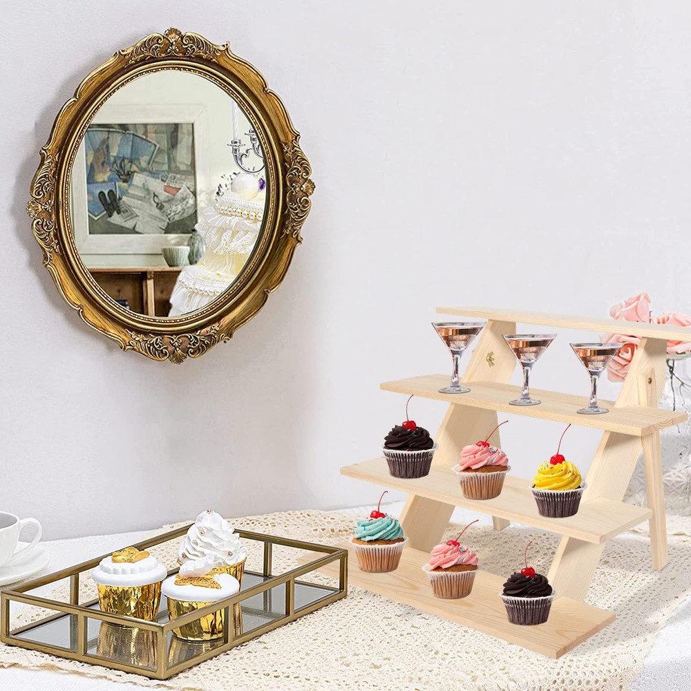 4 Tier Wood Cupcake Display Stand Tool Free Retail Cookie Display Riser,Rusti...