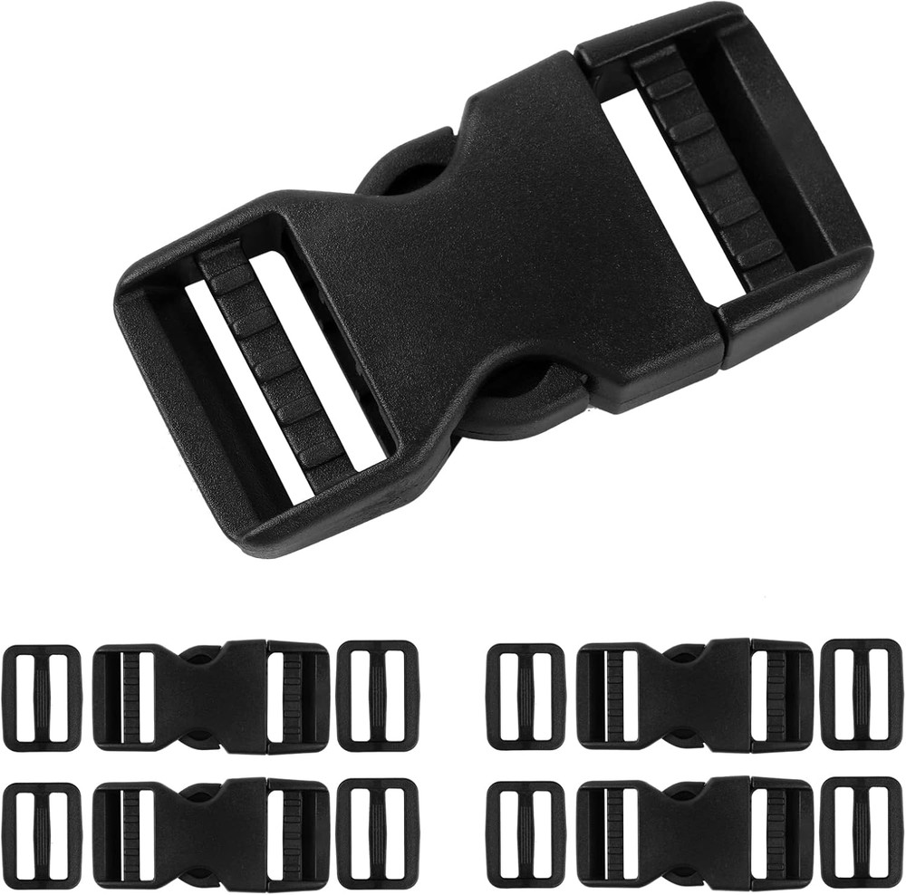 Set of 4 Adjustable Plastic Buckles (12 Pack, 4 Double Quick Side Release Black
