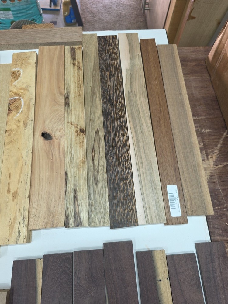 Assorted Exotic And Domestic Cutting Board Strips. 41 Total.