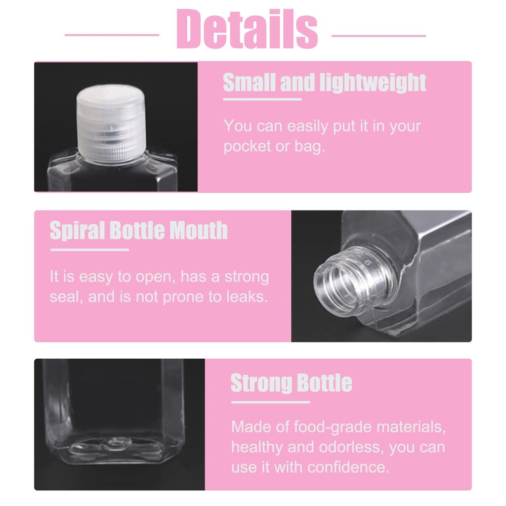 40 Pack 2 Oz Plastic Refillable Bottles with Flip Cap, Travel Size Clear