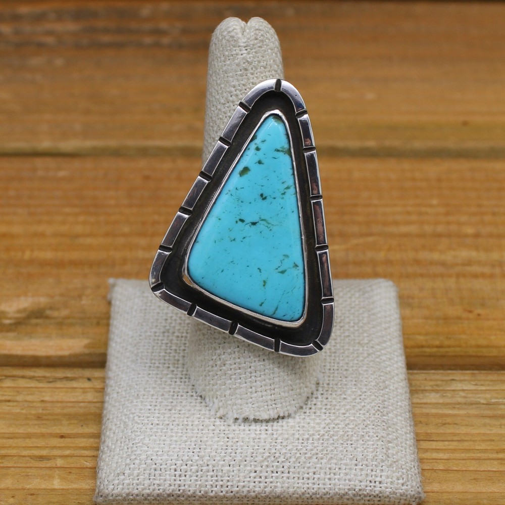 Sterling Silver Triangle Turquoise Ring Size 9