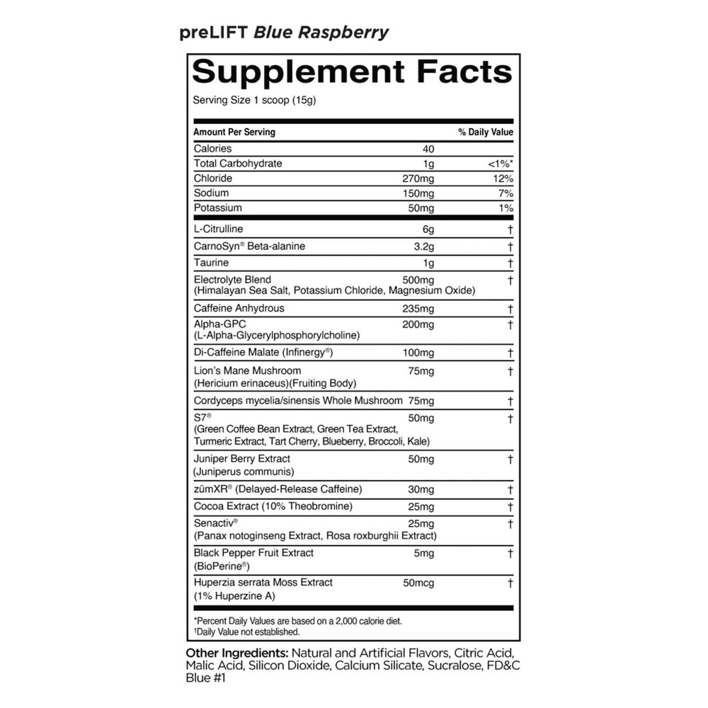 RULE 1 preLIFT Blue Raspberry High Intensity Pre Workout 450g