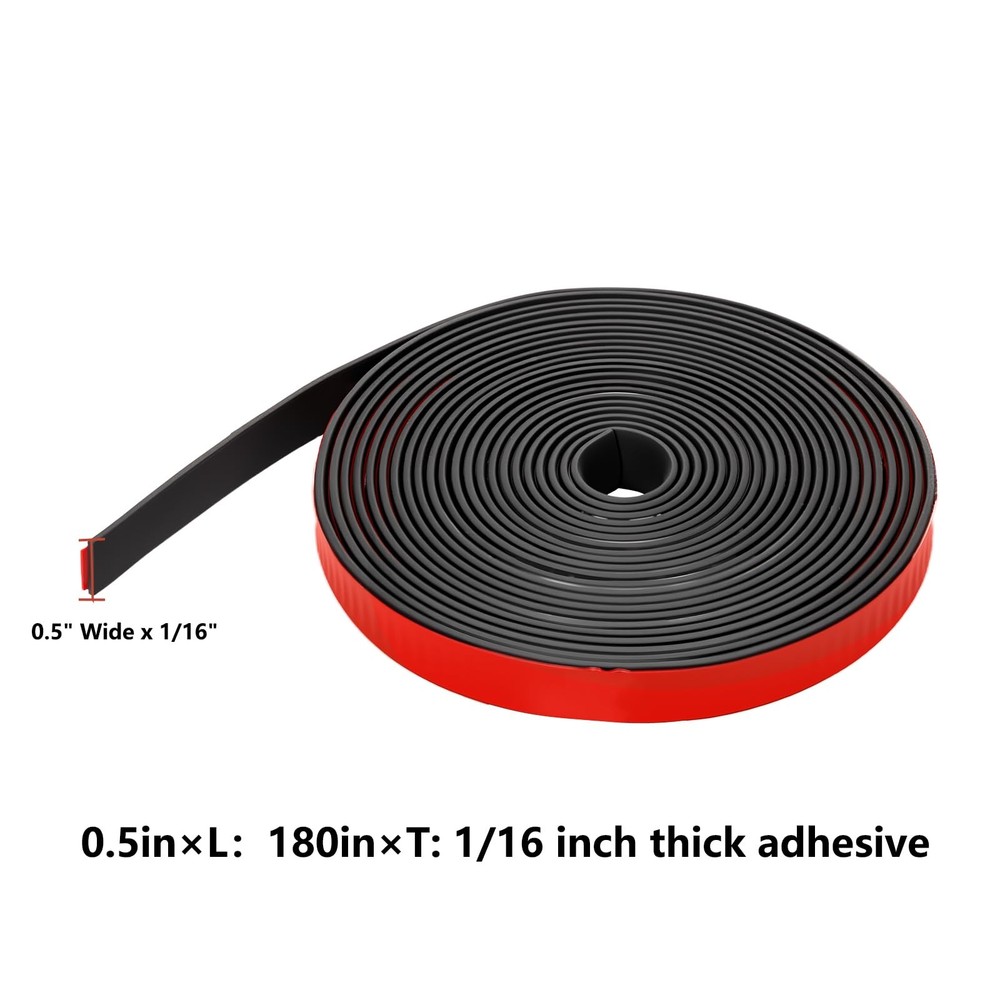 Adhesive Solid Rubber Strips - 1/2" Wide x 1/16" Thick x 180" Long, Black