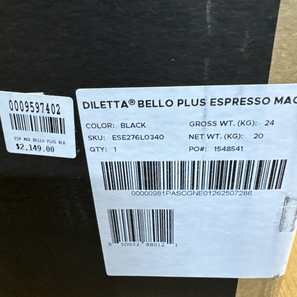 Diletta Bello+ Espresso Machine E61 PID Temp Control Shot Timer Black Italy