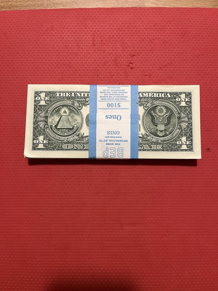 100 Sequential $1 Bills - Uncirculated BEP Strap - Crisp New Notes