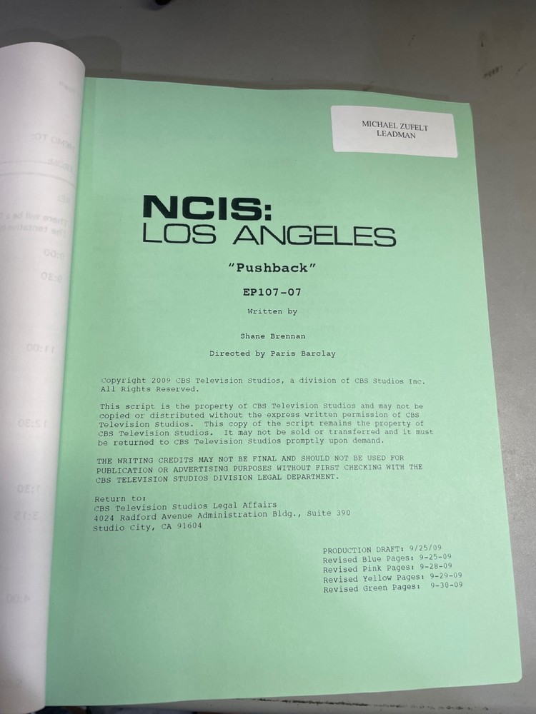 “NCIS: Los Angeles” Authentic Tv script Used On Set. "Pushback" EP- 107-07