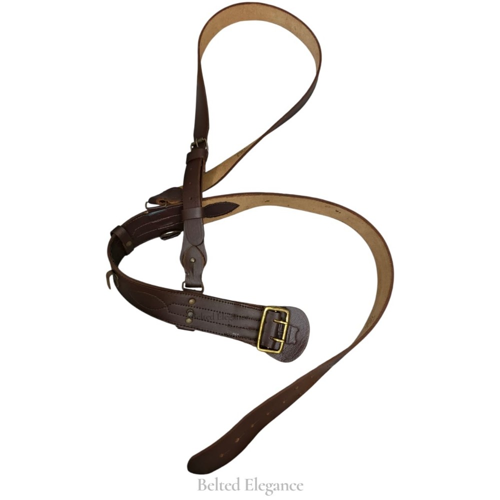 SAM BROWNE Belt with Crossover SHOULDER STRAP Genuine Brown British Army UNIFORM