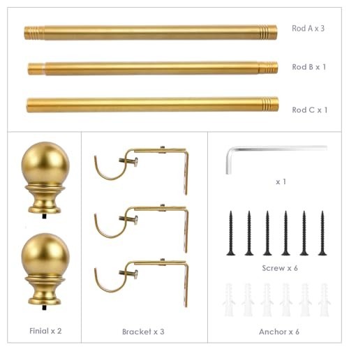 Decorative Curtain Rod Set 1" Diameter, 32-86" Adjustable Window Rods with Brack