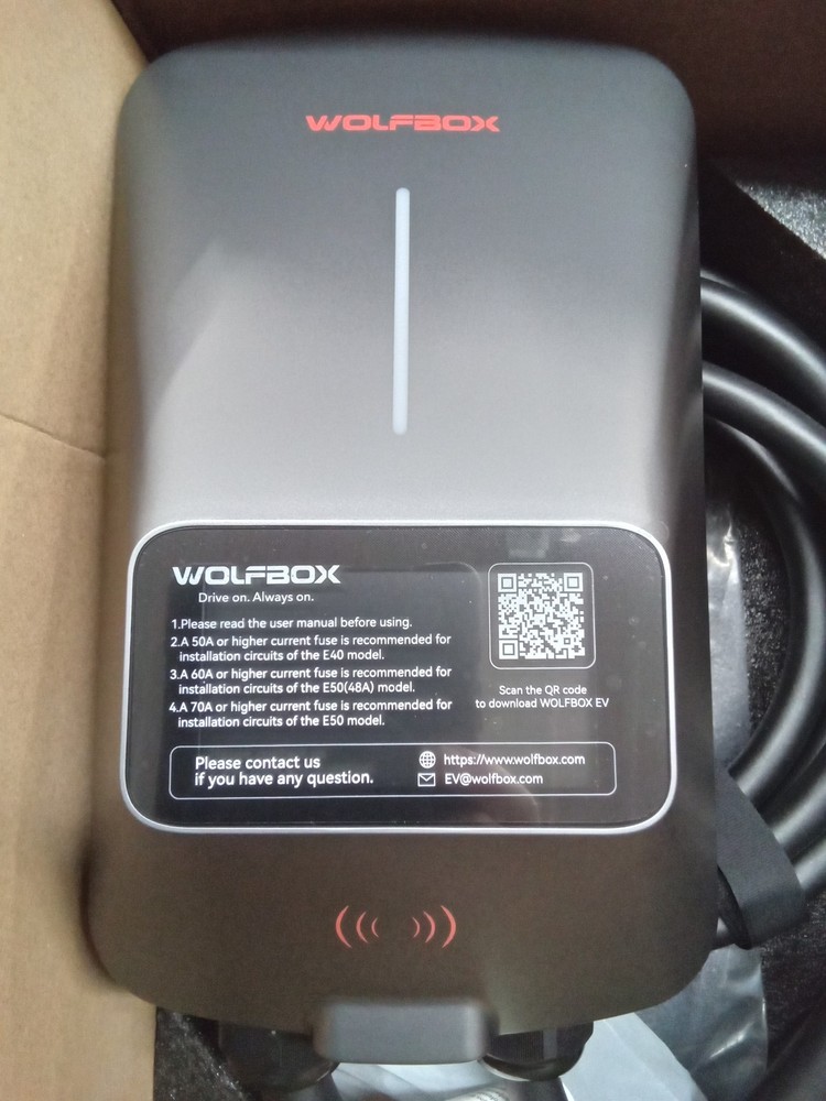 WOLFBOX Level 2 EV Charger E50 48 Amp w/ Smart Display RFID 25ft Cable