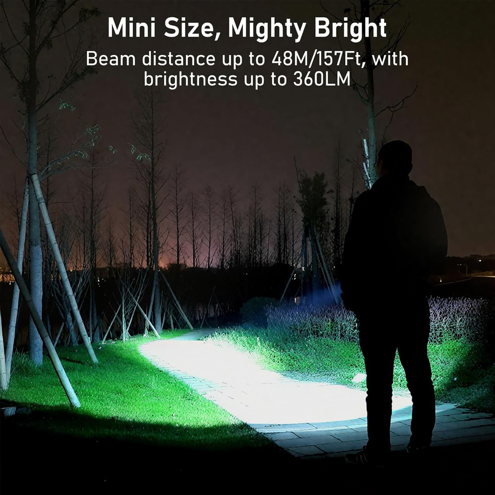 Rechargeable EDC Flashlight, 360L Mini Keychain Flash Light with 3 Lighting Mode