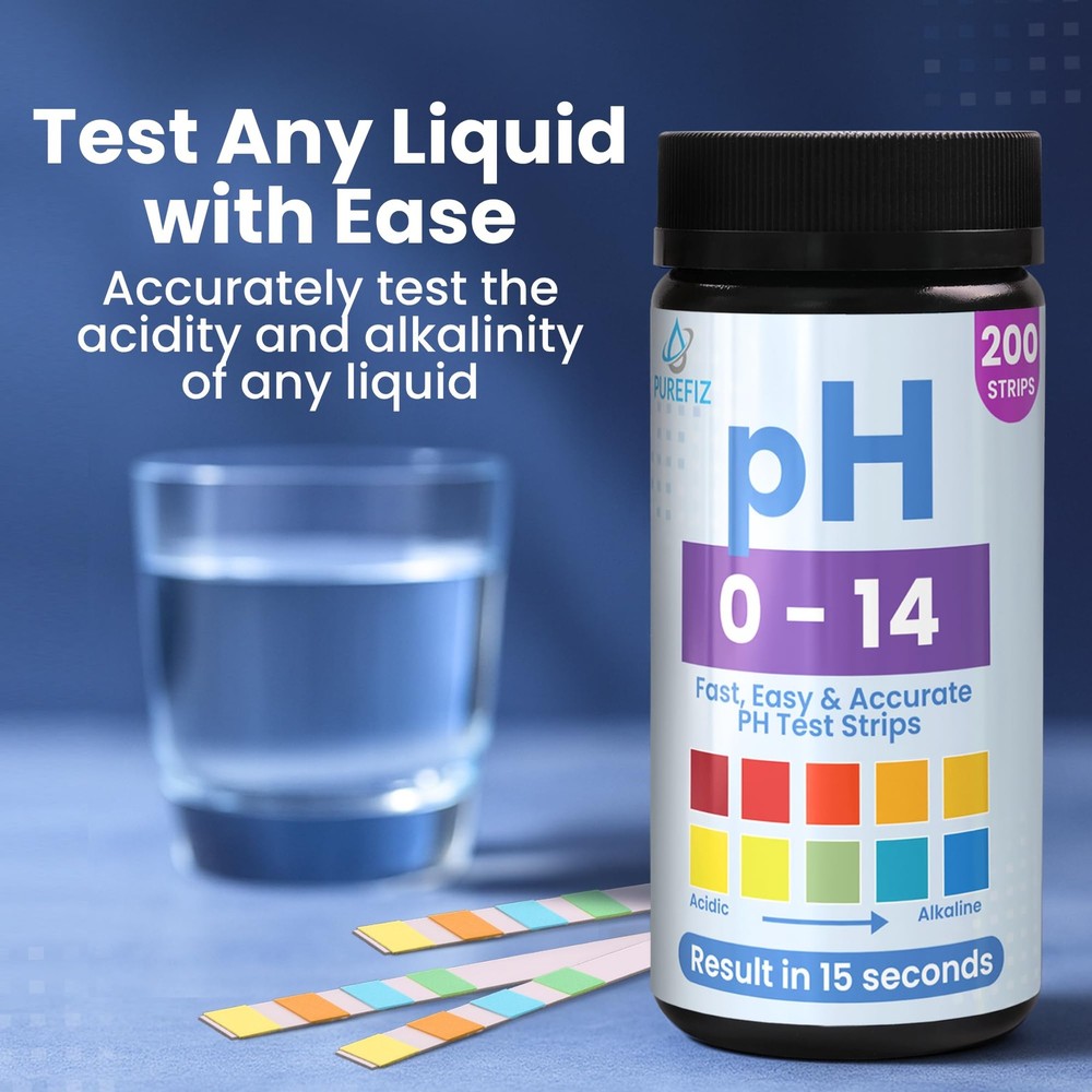pH Test Strips 0-14 | 200 Universal Strips for Fast, Accurate pH Testing | Li...