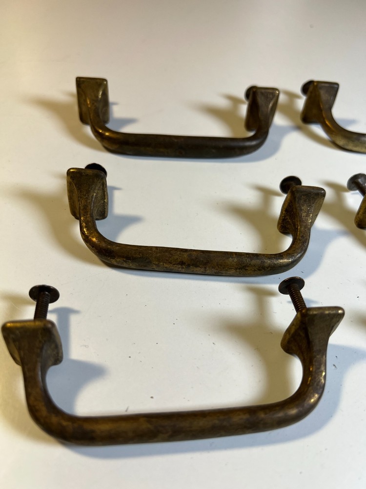 Antique Art Deco Drawer Pulls Pull Set 6 Gilded Gold Brass Steel Handles Handle
