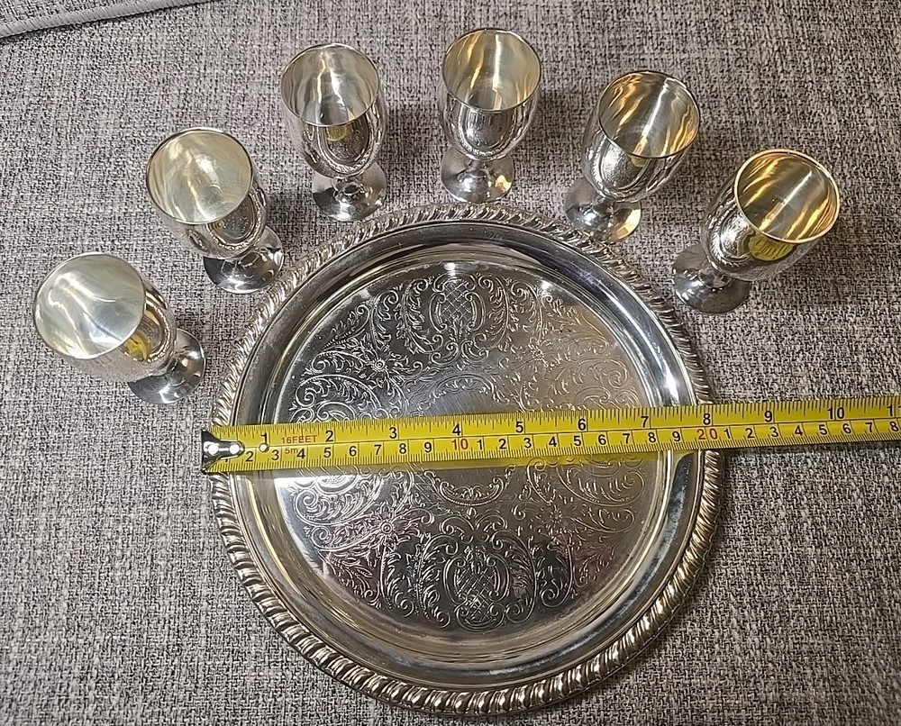 Leonard Silverplate Tray and Goblets Set