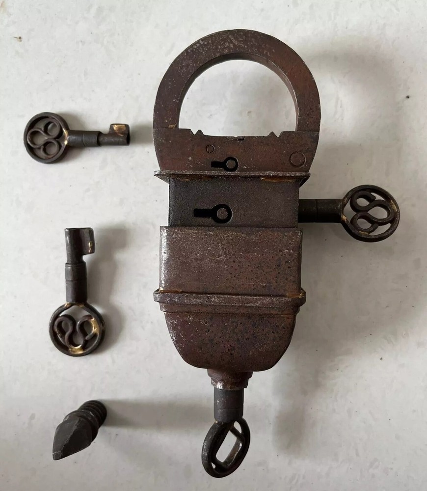 Vintage Iron Handcrafted Unique Shape Solid Heavy 4 Key Padlocks