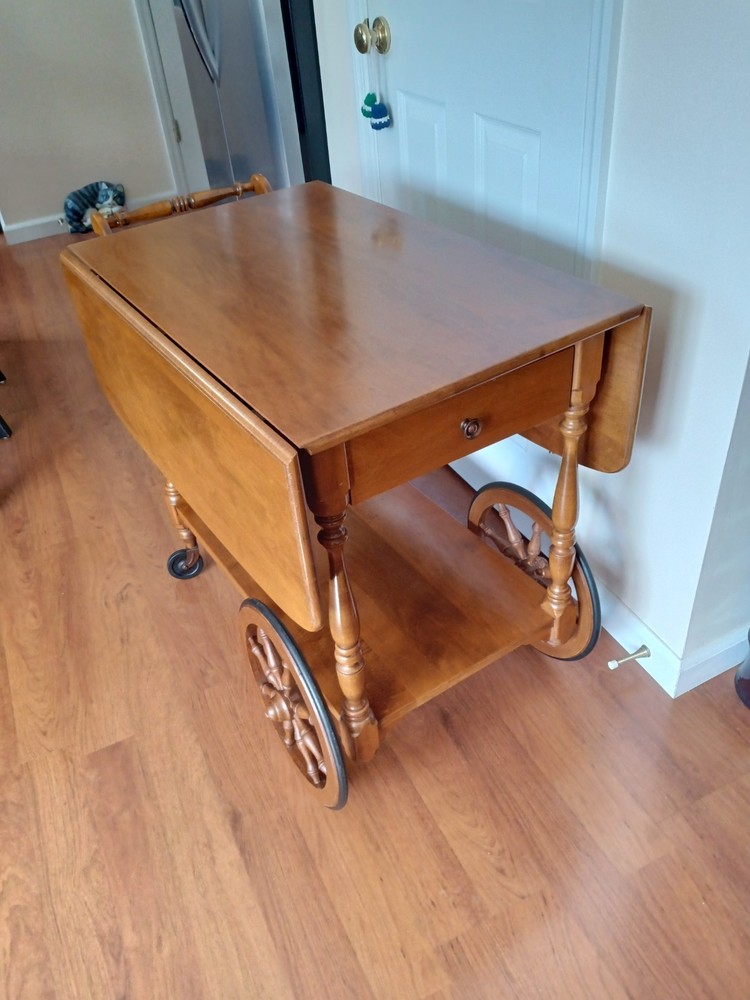 1970's Ethan Allen Early American Solid Maple Drop-Leaf Tea Cart