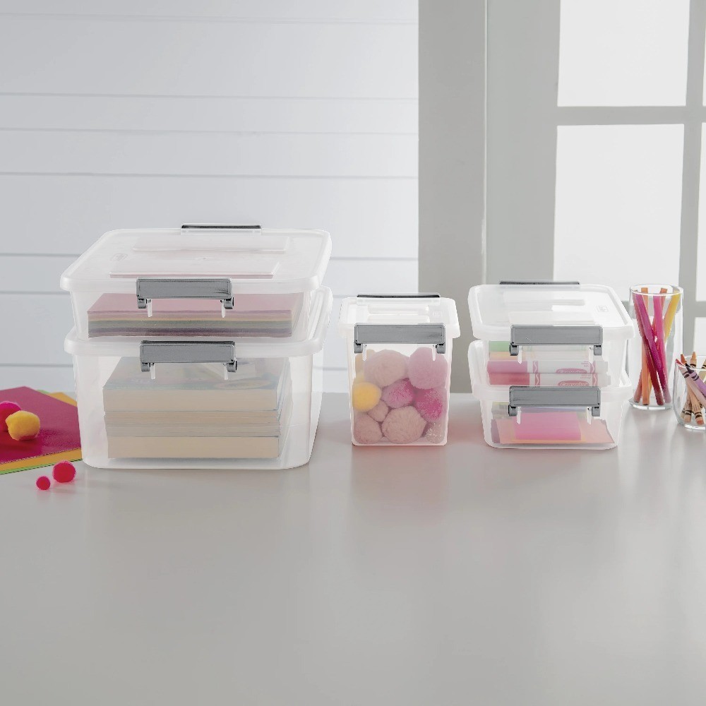 6.2 Quart Clear Plastic Storage Box with Write-on Lid Latches Gray 4-Pack
