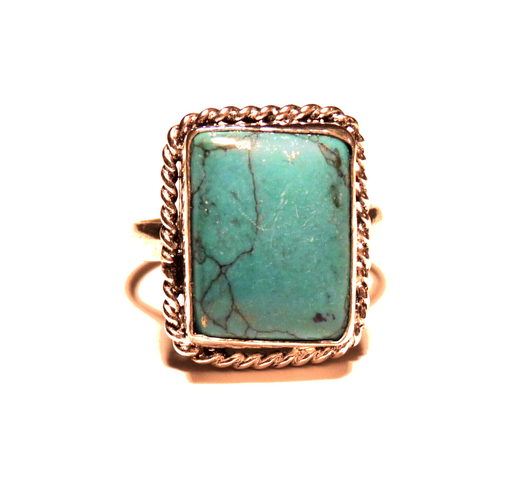 Turquoise Bezel Set Ring Boho 925 Sterling Silver Women’s Size 6