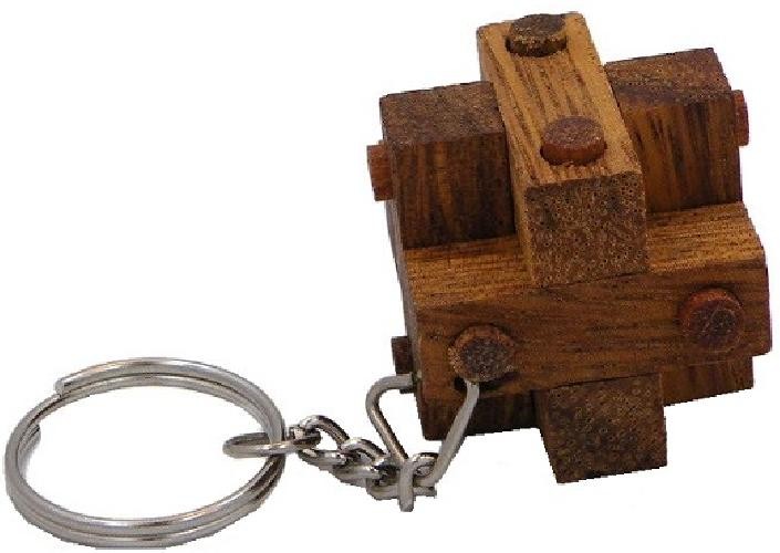 Pins Cube Key Chain - Wooden Puzzle Brainteaser