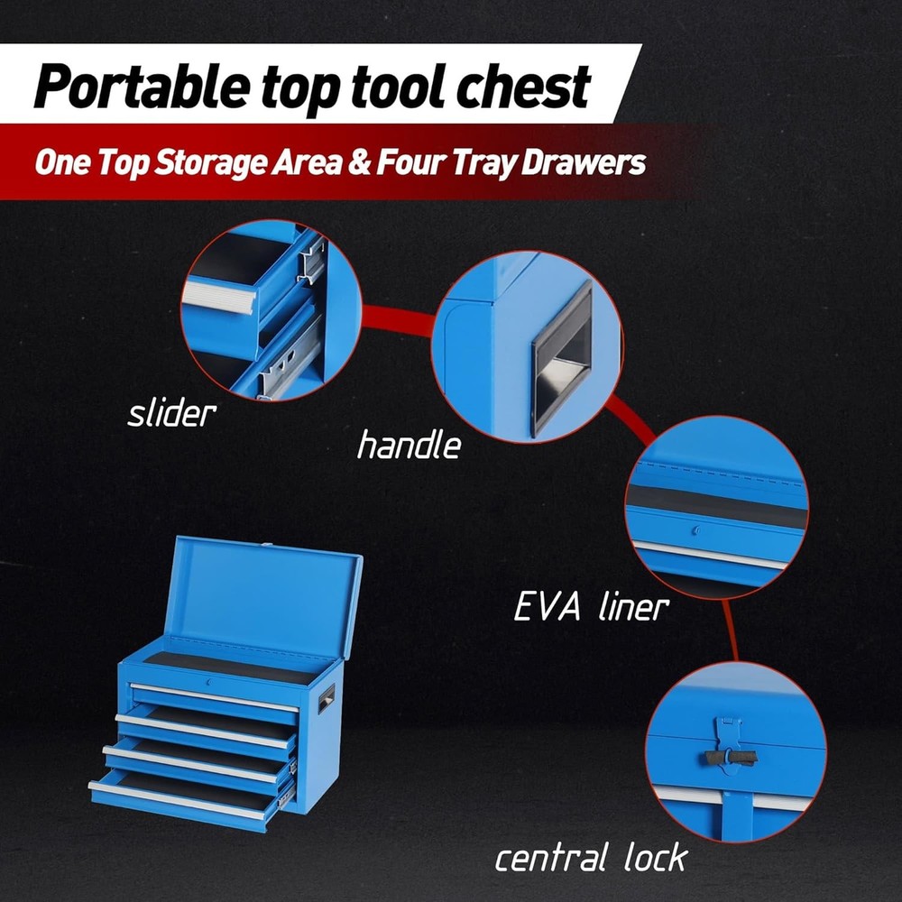 5-Drawer Tool Chest, Rolling Tool Storage Cabinet Detachable Top Tool Box, Liner
