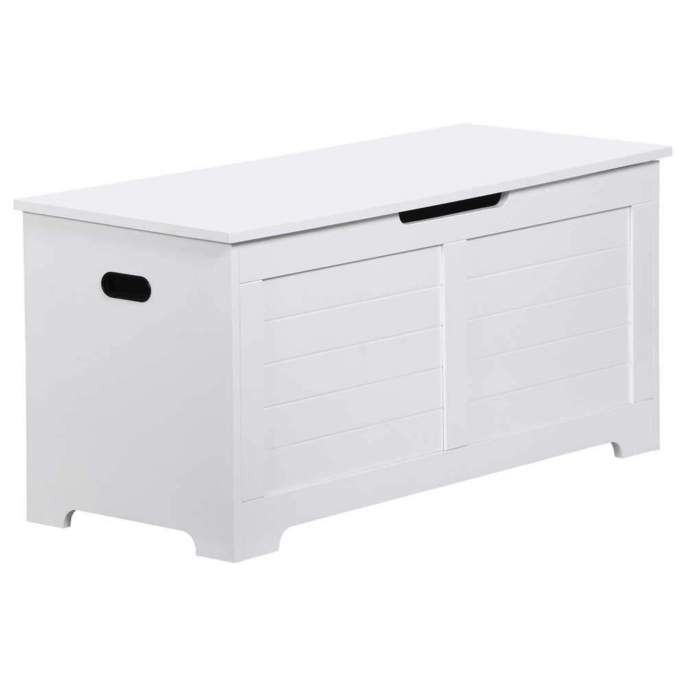 39'' Wood Flip-Top Toy Box Storage Bench with Safty Hinge Storage Trunk White