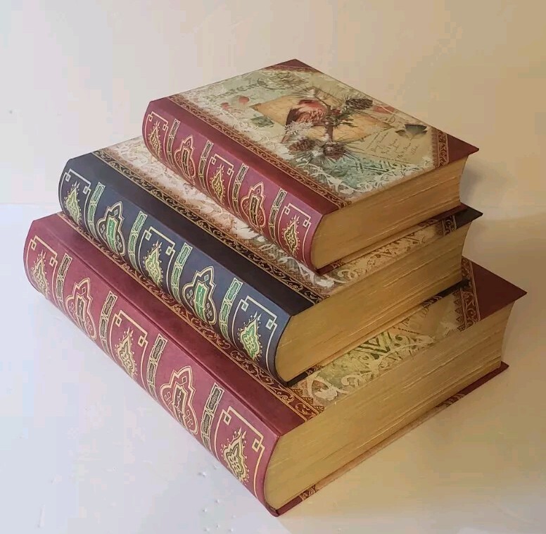 PUNCH STUDIO Storage Faux Book Boxes SET 3 Christmas Birds