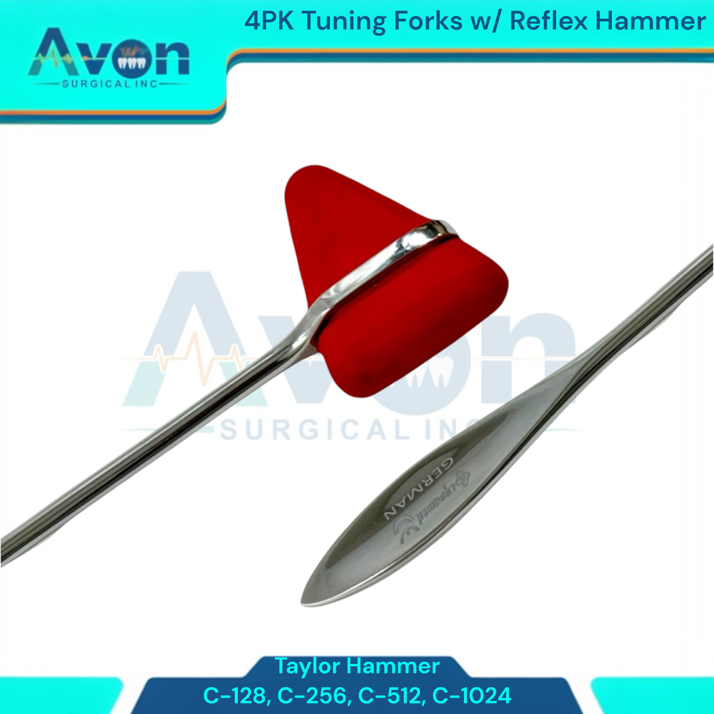 Tuning Forks Set of 4 + Taylor Reflex Percussion Mallet (5Pcs Kit) Neuro Testing