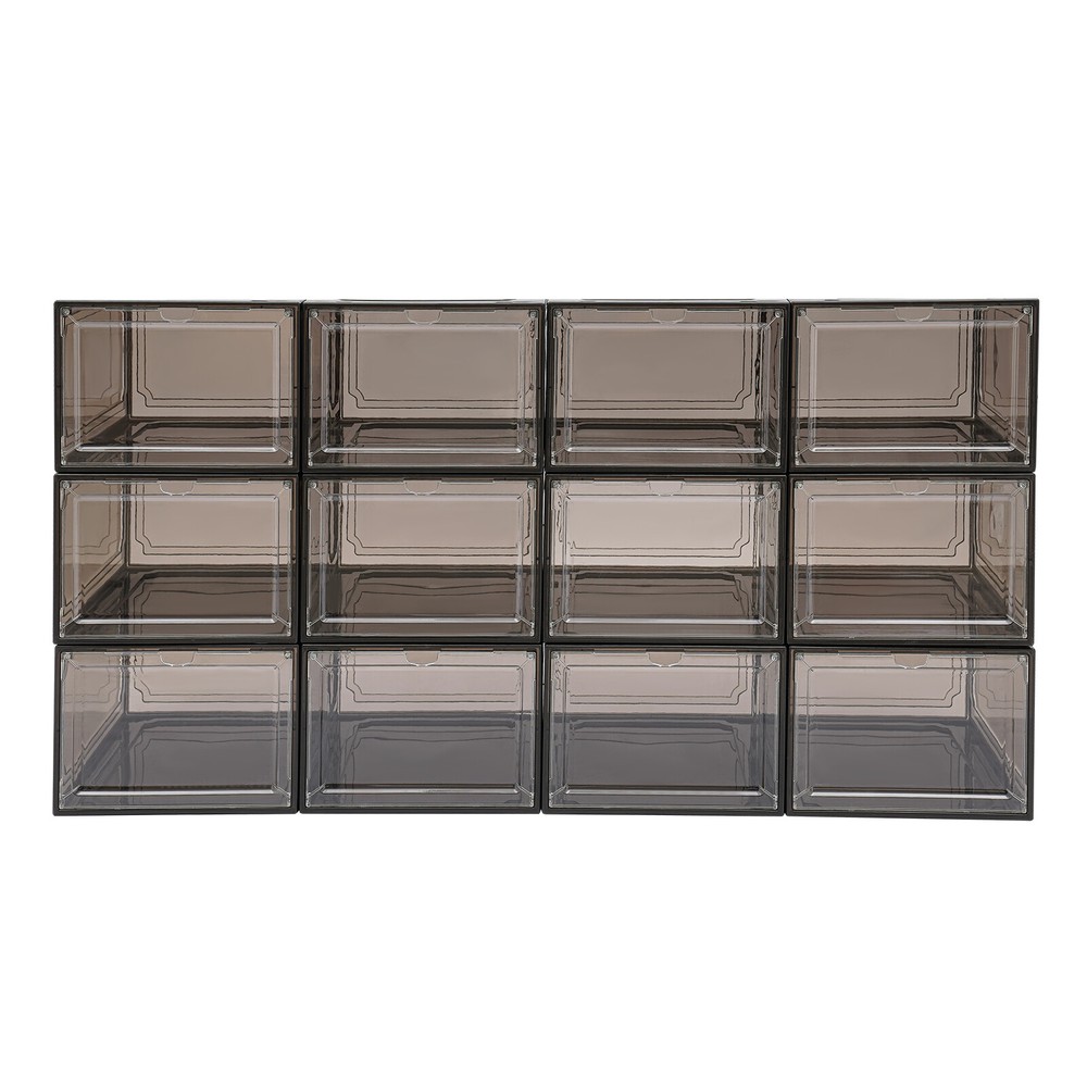 12pc Stackable Shoe Box Transparent-Front Door Open Acrylic Shoe Display Cabinet