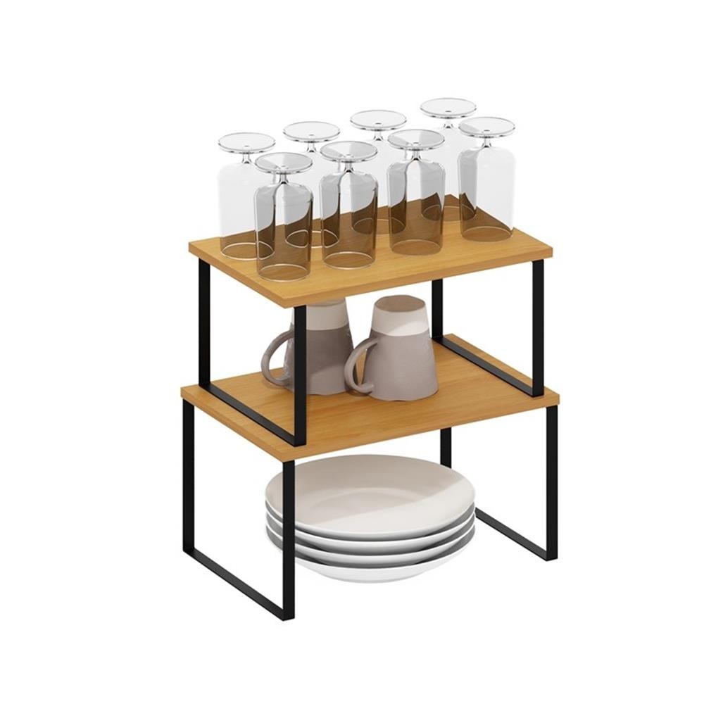 Pemberly Row Stackable Kitchen Counter Shelves in Set of 2 Beech