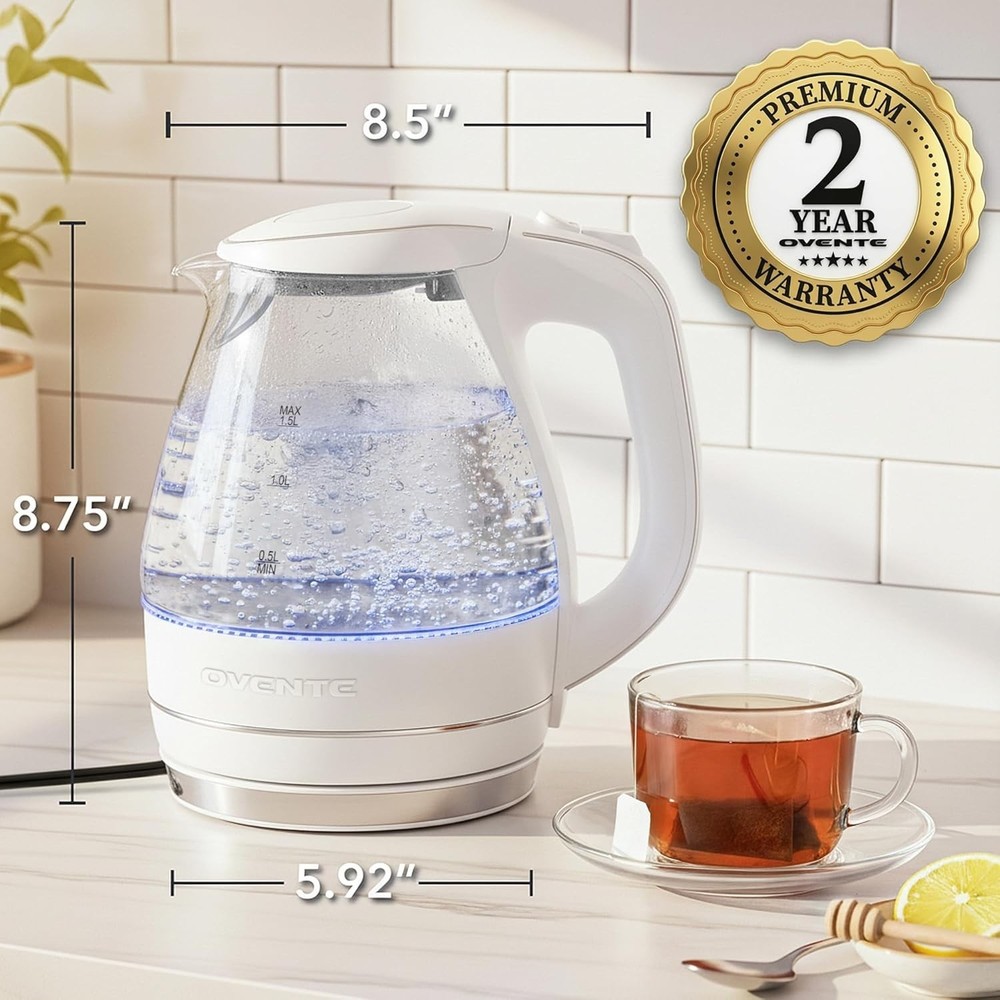 1.5L Borosilicate Glass Electric Kettle with LED & Auto Shut-Off Function