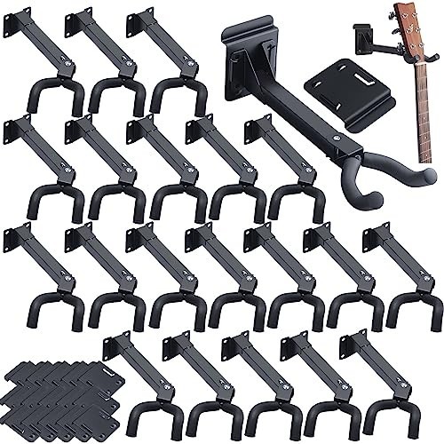 20 Pcs Guitar Wall Mount Hangers Hooks - Adjustable Black Holders for Acoustic/E