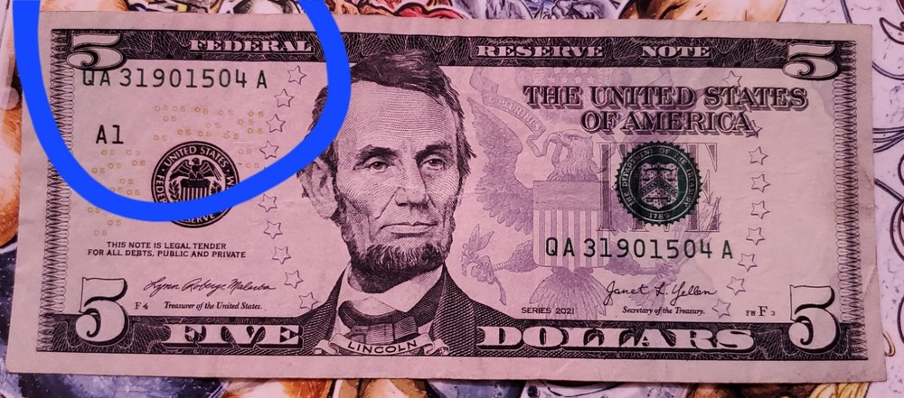 $5 Error Note Overprint Shift Fancy Serial Number