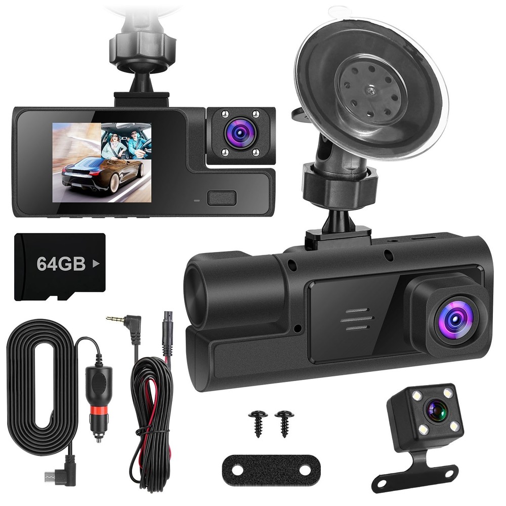3 Channels 1080P HD Dash Cam WiFi 170° Front Rear Inside Camera & App Control