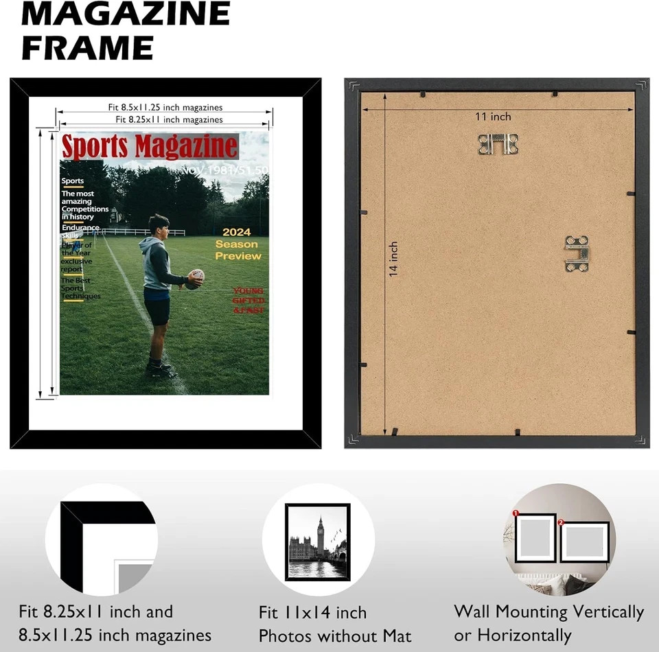4-Pack Black Magazine Display Frames with Plexiglass for Wall Mounting