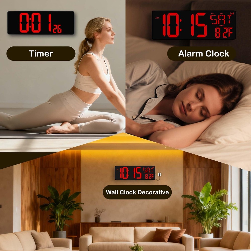 Digital Wall Clock Large Display: 16.5" LED Digital Clock with Remote Control...