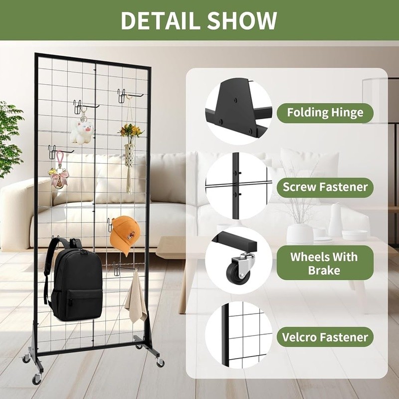 Versatile Grid Wall Panels 4-Pack Adjustable Display Storage W/ Lockable Wheels