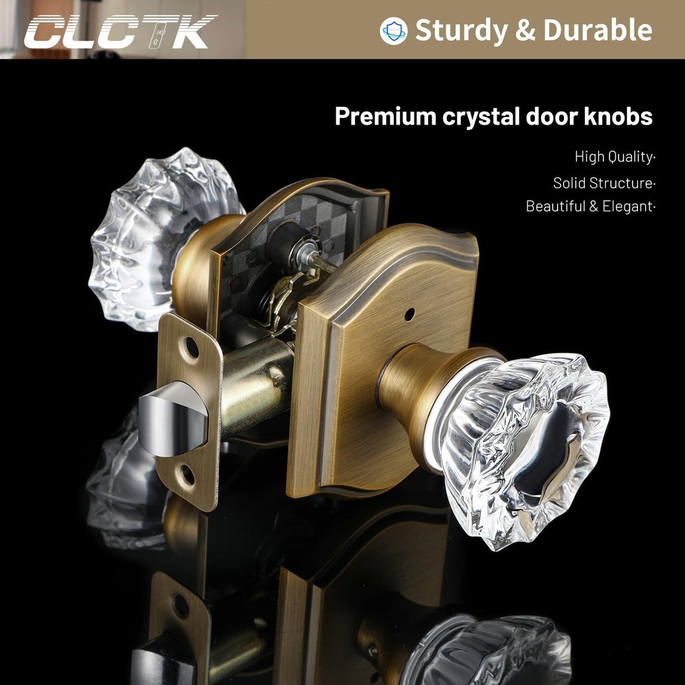 Glass Door Knobs Interior, Vintage Style Privacy Crystal Door Knobs with Lock...