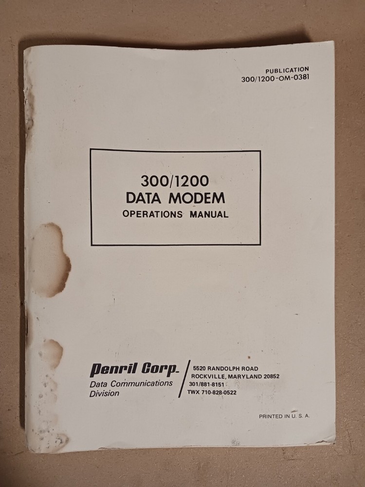 Penril Corp. 300/1200 Data Modem Operations Manual