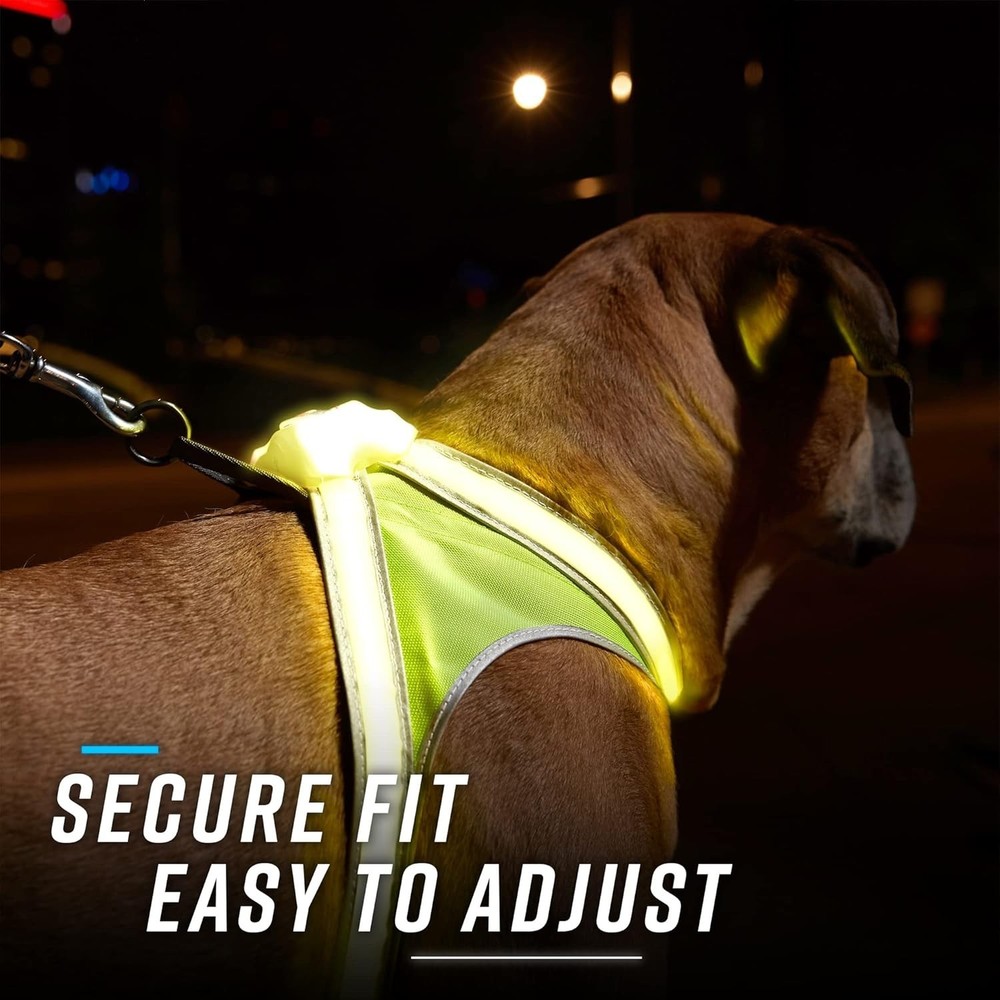 LED Dog Harness Reflective USB Rechargeable Adjustable Rainproof Large