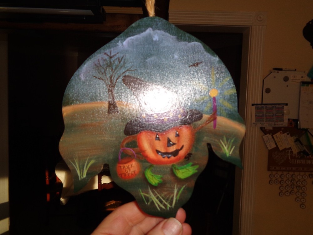 Wooden painted halloween scene