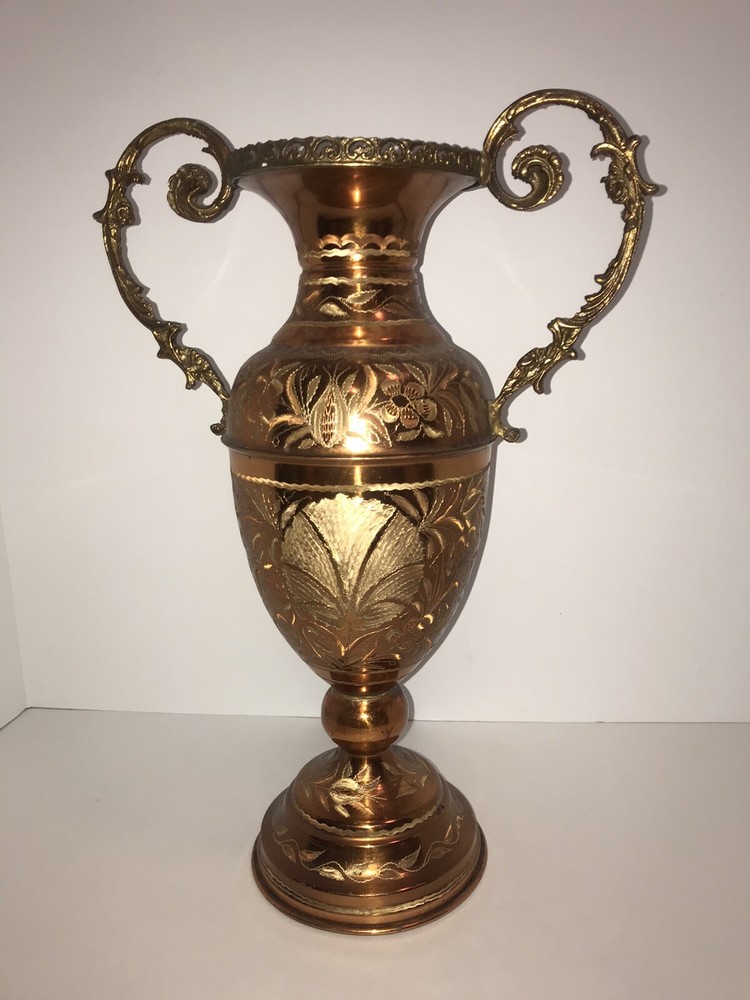 Vintage Copper/Brass 2 Handled Footed Victorian Design Vase