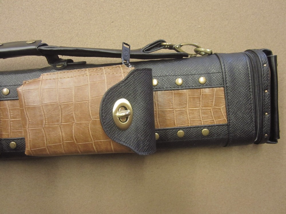 3x5 Pool Cue Case Black/Brown Croc Texture