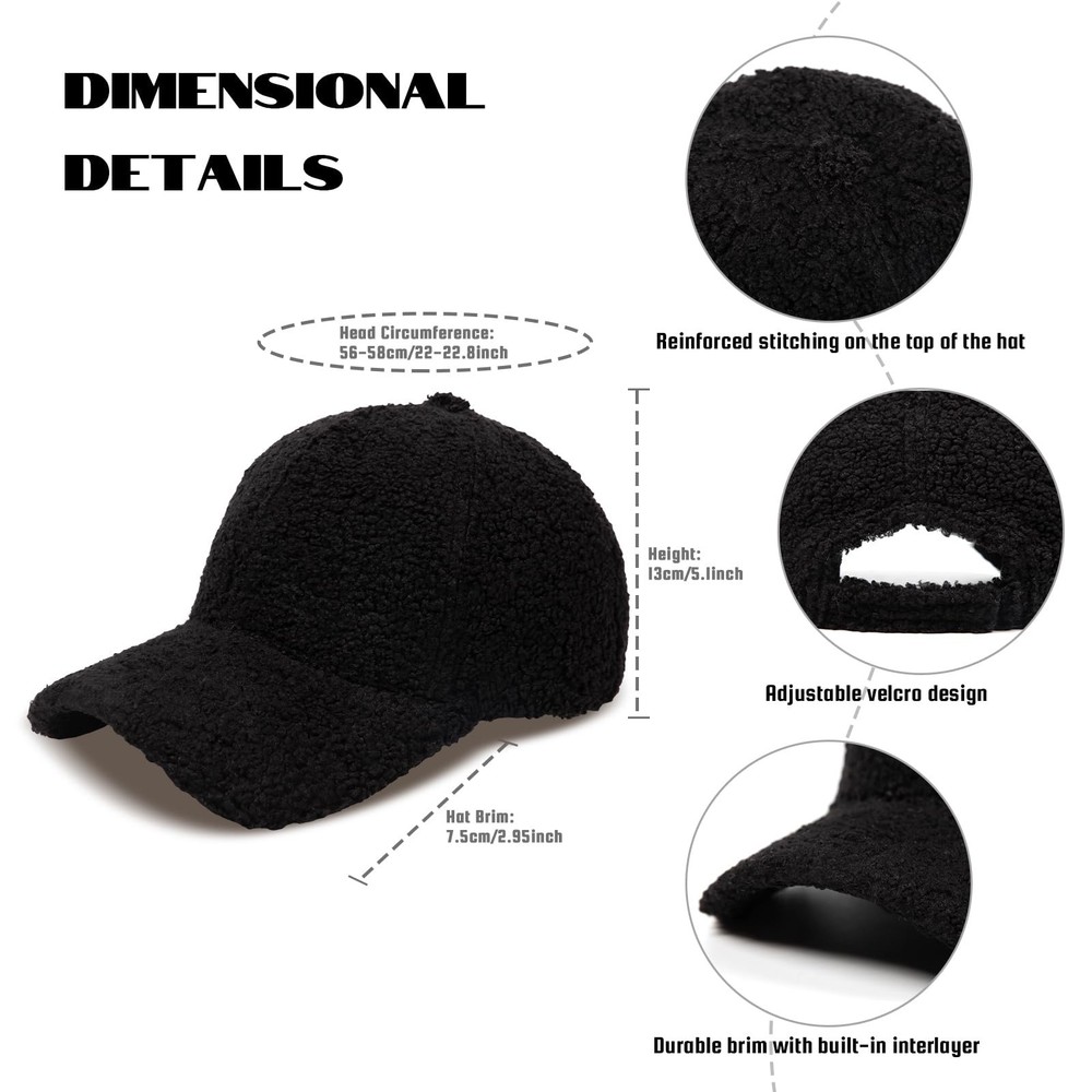 MGBPEI Women's Winter Baseball Cap Adjustable Solid Color Lamb Wool Warm Base...