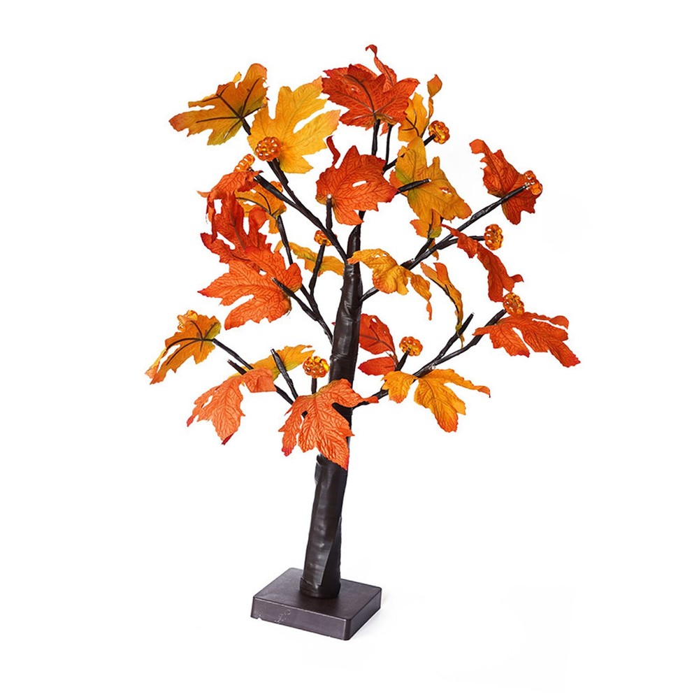 .24in Fall Maple Tree With 24 LEDs Timer Pumpkin Decoration Removable Base Soft