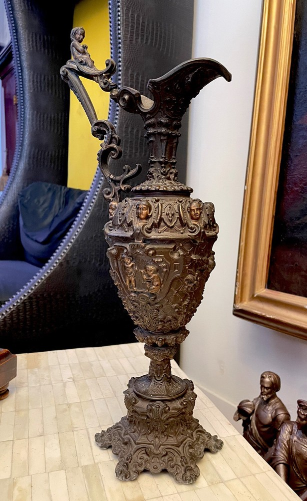 Large Antique Cast Ewer/Pitcher Clock Garniture