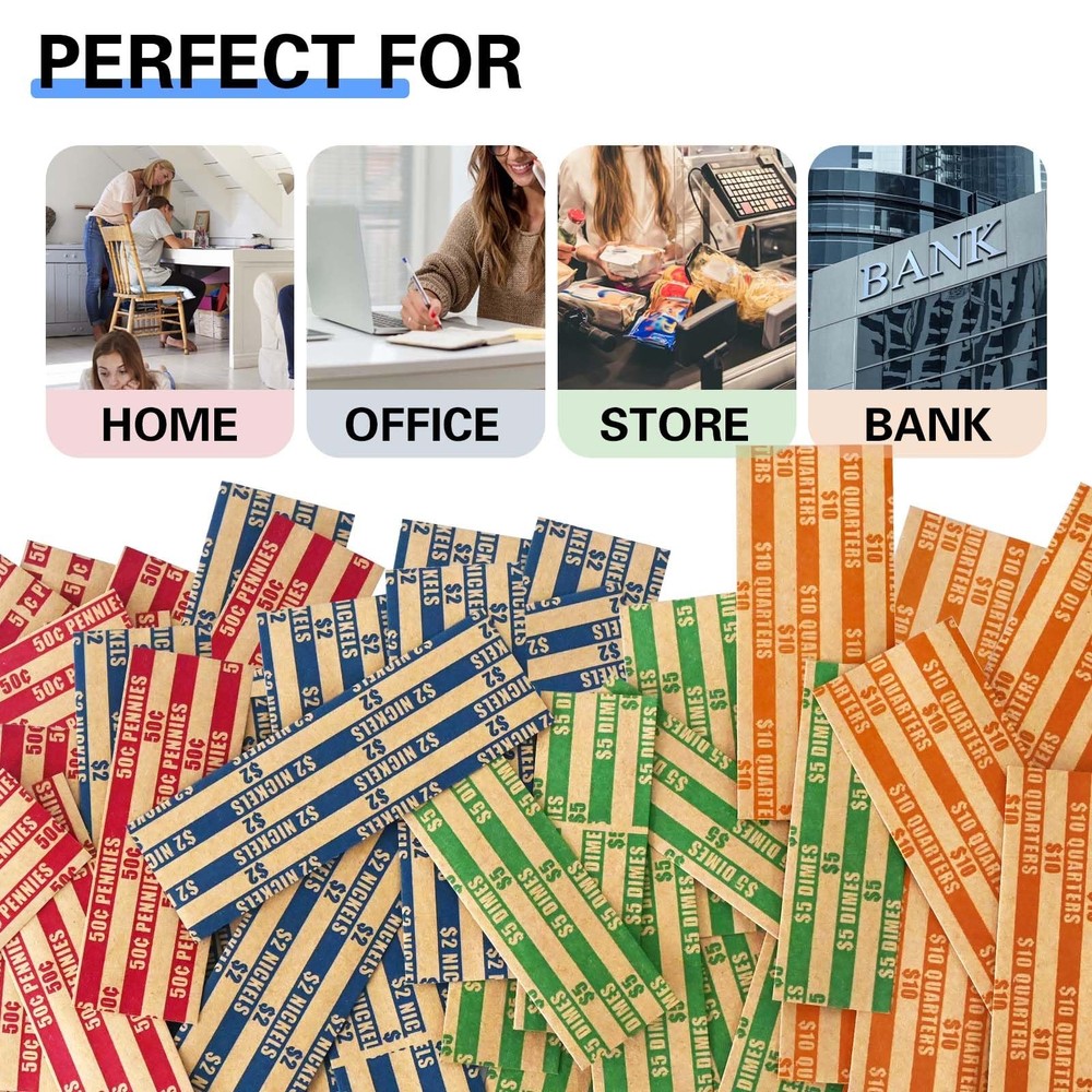 100 Pcs Assorted Packed Flat Stripped Coin Wrappers Coin Rolls Wrapper Quarters