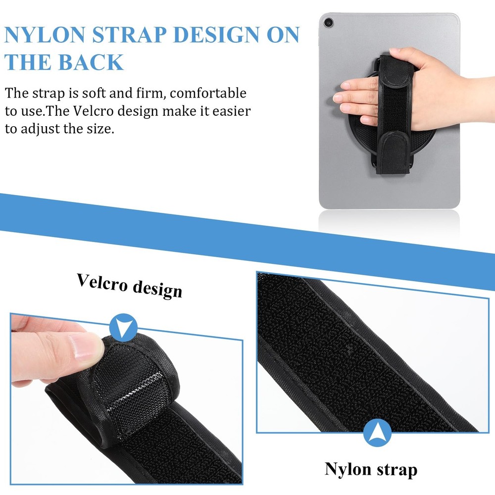 Tablet Stand with Hand Strap 360 Degree Rotating Sticky Black