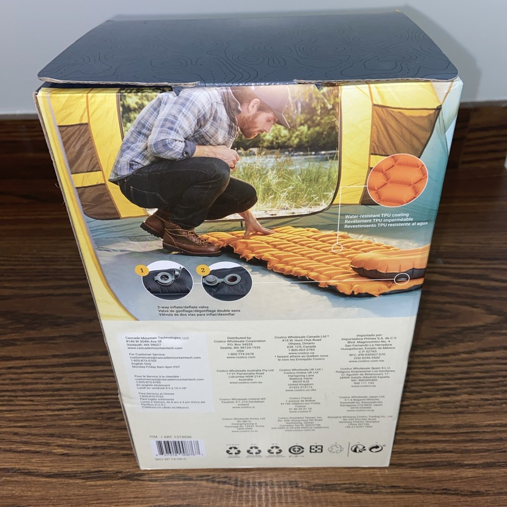 Cascade Mountain Tech Inflatable Sleeping Pad And Backpacking PIllow Orange