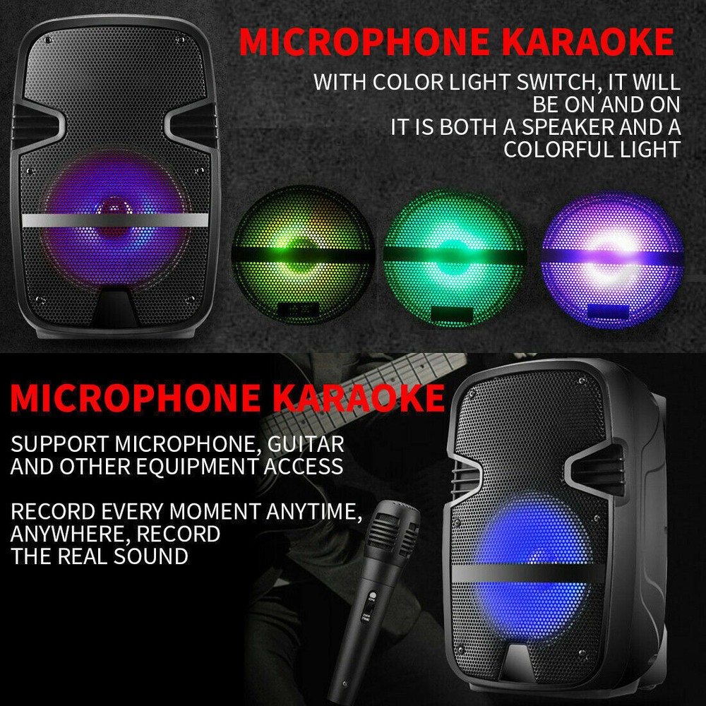 PA Audio System 8'' Bluetooth Speaker Sub woofer Microphone Remote Control Party