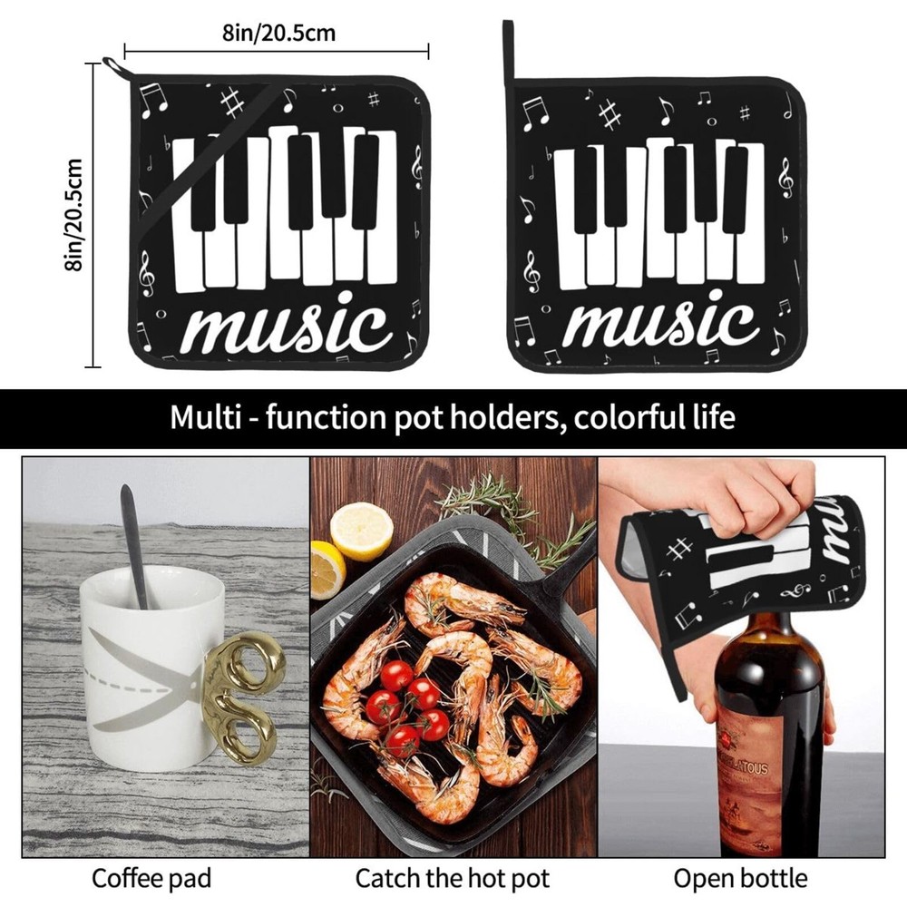 Pot Holders for Kitchen Music Notes One Size, Piano Key Black