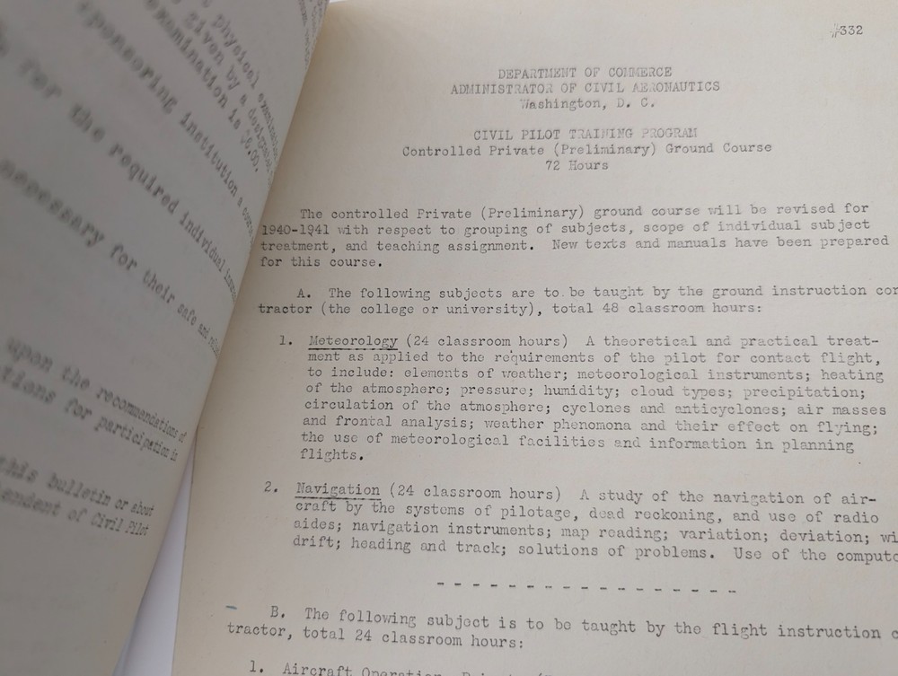1940-1941 Civil Pilot Training Program Document Washington DC Aviation #333
